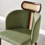 Modern Green Velvet Dining Chair Curved Back Rattan Dining Room Chairs (Set of 2)