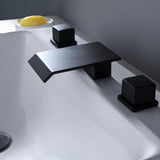 Moda Matte Black Waterfall Widespread Bathroom Sink Faucet Square Double Handle