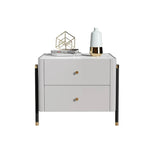 Modern Luxury Gray Nightstand 2-Drawer Bedside Table with Stone Top