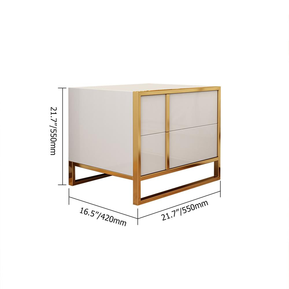 Black Lacquer Bedroom Nightstand Stainless Steel in Gold