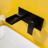 Mero Contemporary Waterfall Wall Mount Single Handle Bathroom Sink Faucet in Matte Black Solid Brass