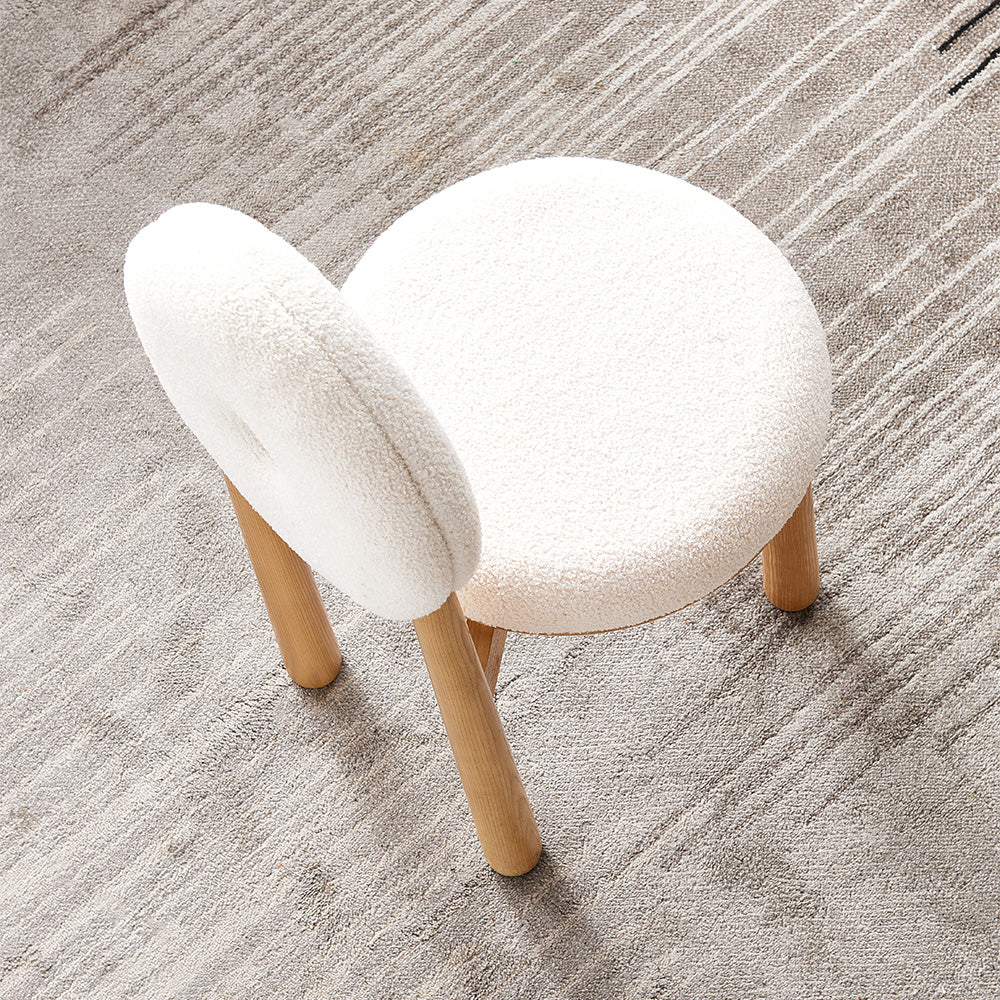 Modern White Boucle Dining Chair Side Chair Natural Wood Legs