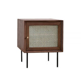 Walnut Nightstand with 1-Door 2-Tier Bedside Table Small Cabinet with Black Metal Legs