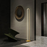 Modern Linear LED Floor Lamp Gold Metal Base Brass Standing Lamp