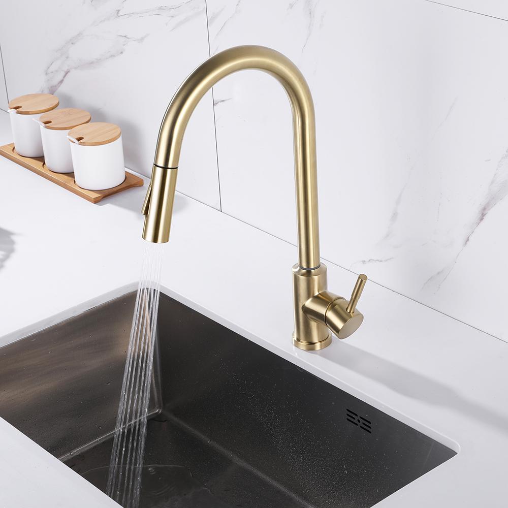 Matte Black Touch Kitchen Faucet Stainless Steel Pull Out Spray Single Handle
