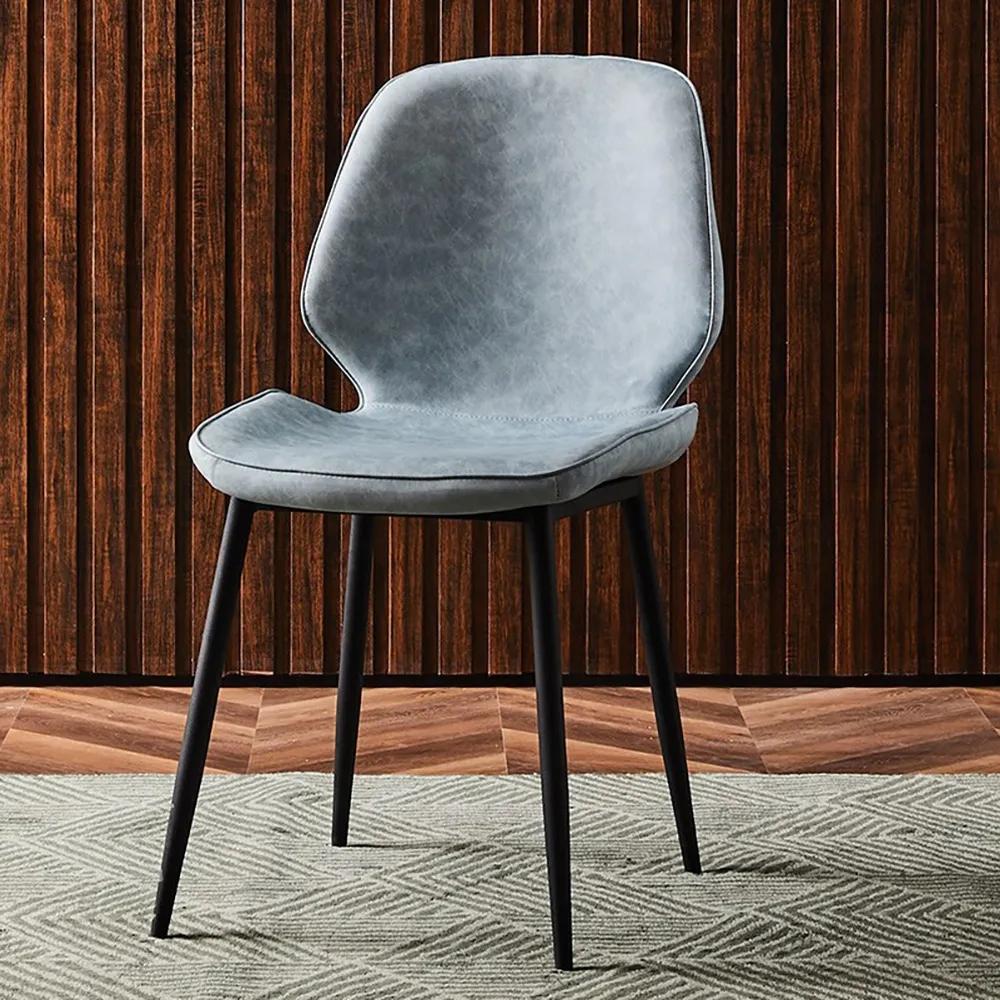 Dusty Blue Leather Upholstered Dining Chair Carbon Steel Legs Chair (Set of 2)