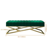 Modern Entryway Bench Gray Velvet Upholstered Ottoman Bench in Gold