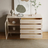 55" Beige Sideboard Buffet with Drawers & Glass Door Storage Cabinet