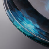 Dark Blue Tempered Glass Circular Vessel Sink Waterfall Faucet Set Pop-Up Drain Included