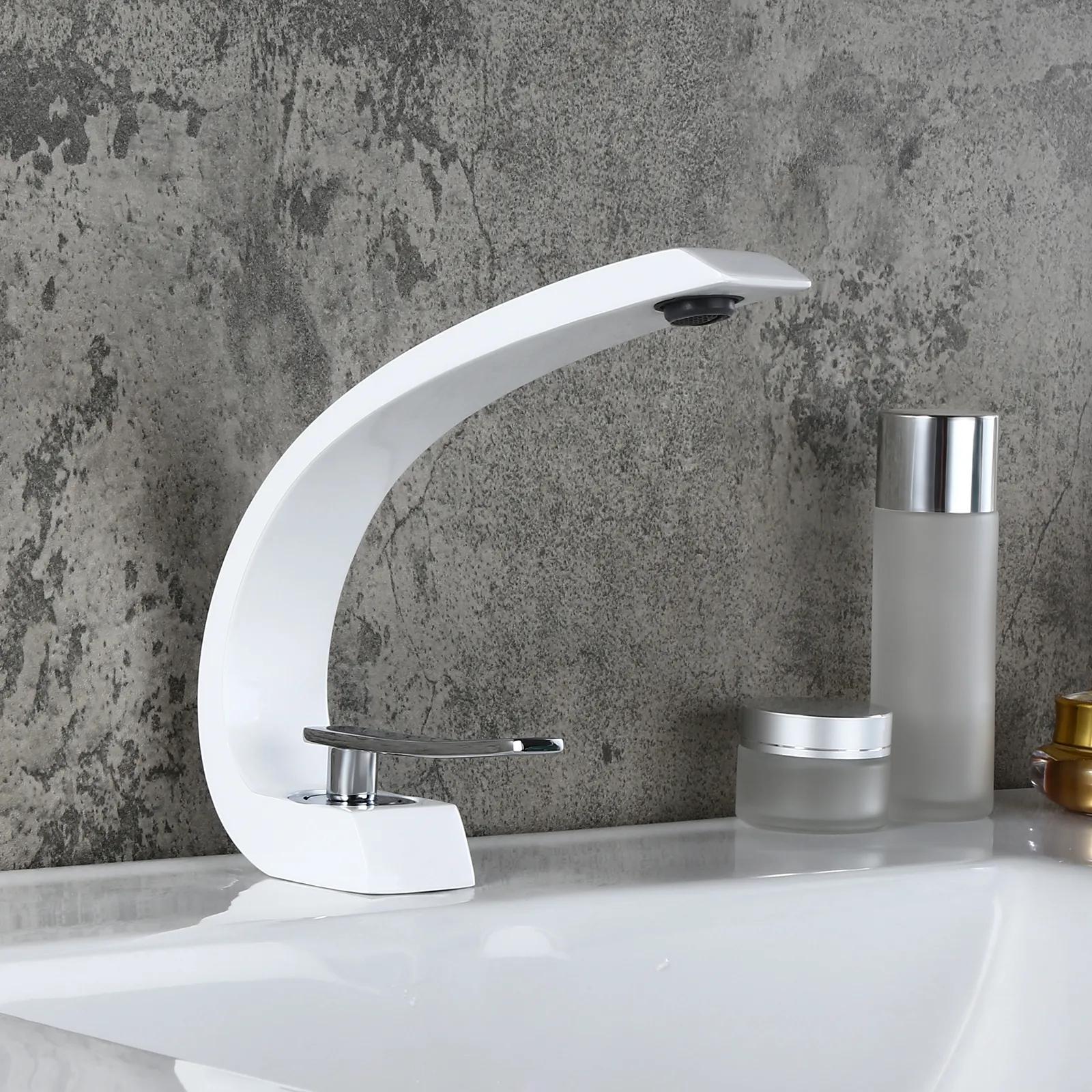 Modern Single Hole 1-Handle C-Shaped Curved Spout Bathroom Sink Faucet with Pop Up Drain in Brushed Nickel
