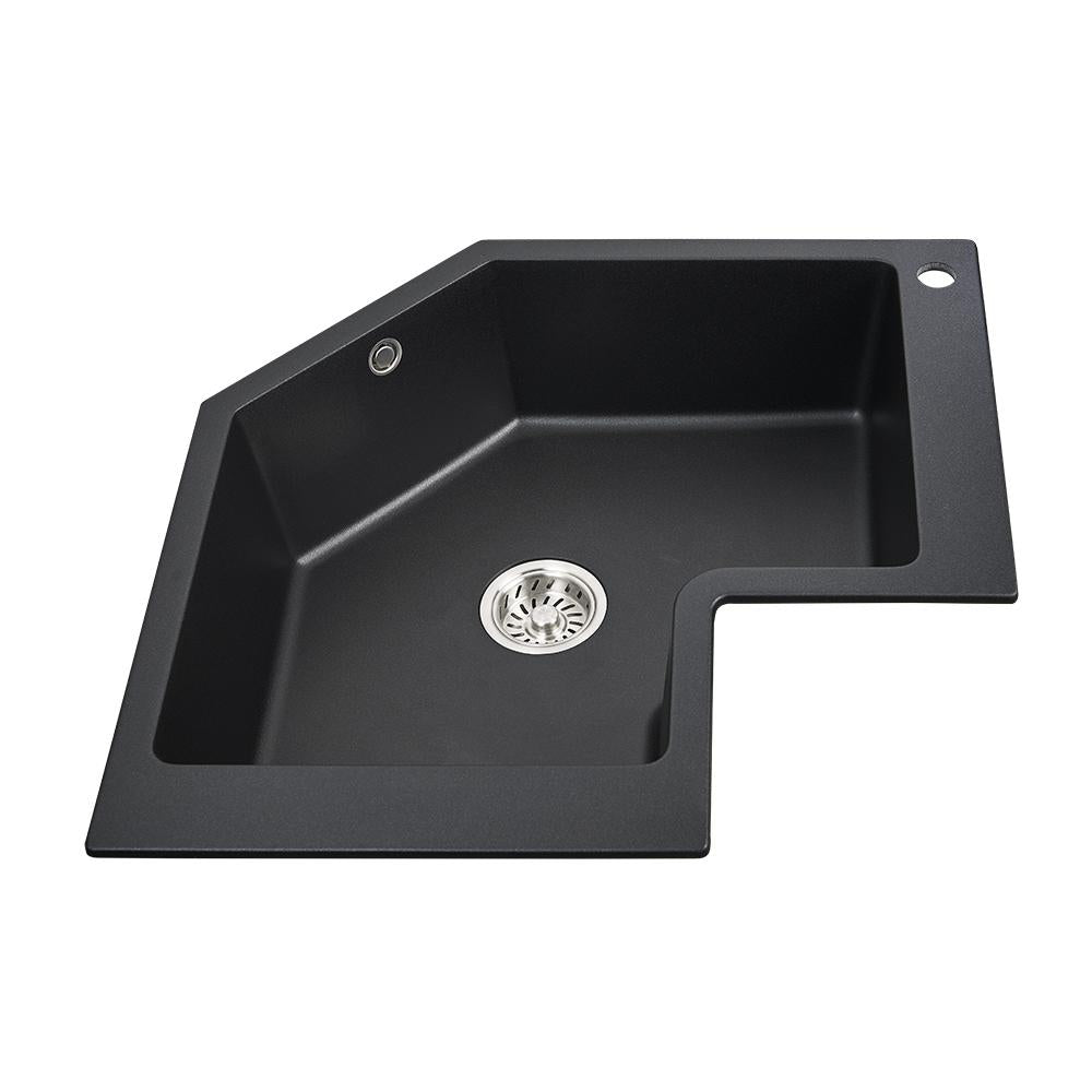 Drop In Corner Kitchen Sink Modern Single Bowl 27" Quartz Irregular Sink in Black