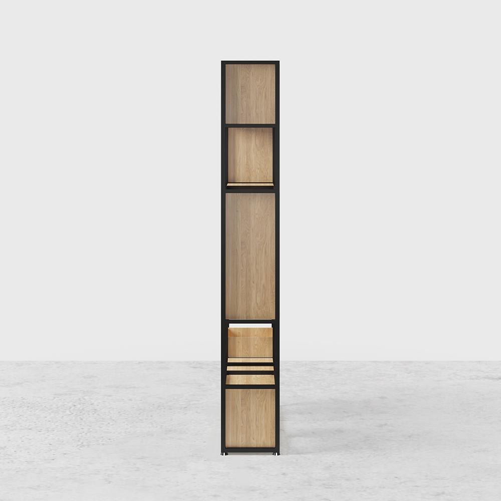78" Modern Black Steel Geometric Bookcase 6-Tier Bookshelf Wooden Tall Book Shelf