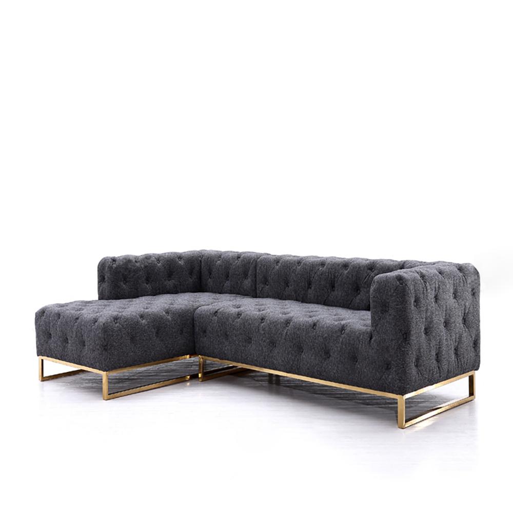 94.5" Modern Tufted Velvet Upholstered Sofa 3-Seater Sofa Gray Sectional in Gold Base