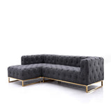 94.5" Modern Tufted Velvet Upholstered Sofa 3-Seater Sofa Gray Sectional in Gold Base