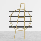 4-Tier Round Open Bookshelf White Display Shelf Gold Frame