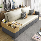 77" Beige & Gray Sleeper Sofa with Lift Top End Table Convertible Sofa Bed with Storage