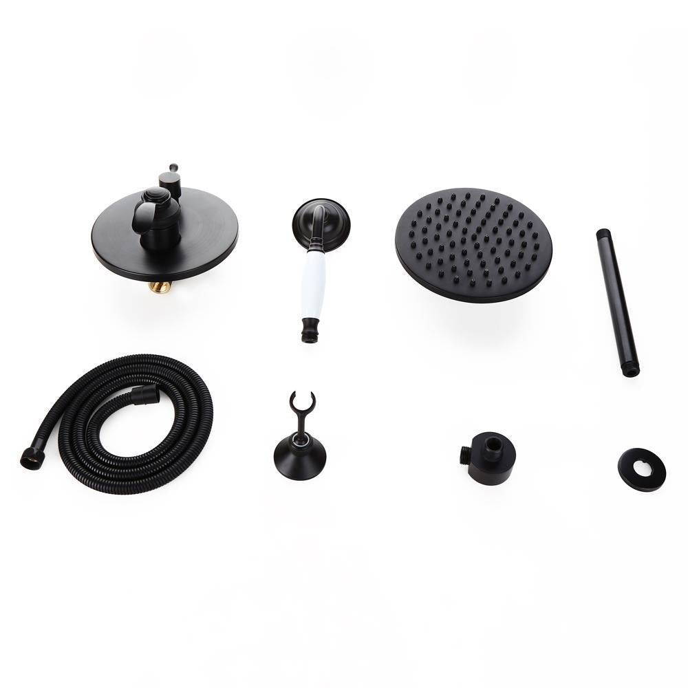 Retro 1-Handle Ceiling Mounted Round Rain Shower Head & Hand Shower Set Antique Black