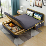 Modern Convertible Sofa Bed with Storage Velvet Upholstery in Beige & Gold