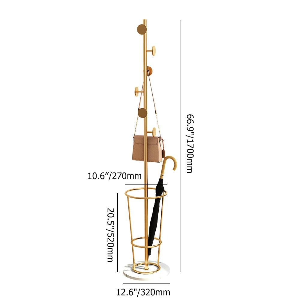 67'' Entryway Metal Round Hooks Coat Rack with Umbrella Rack Base-Gold