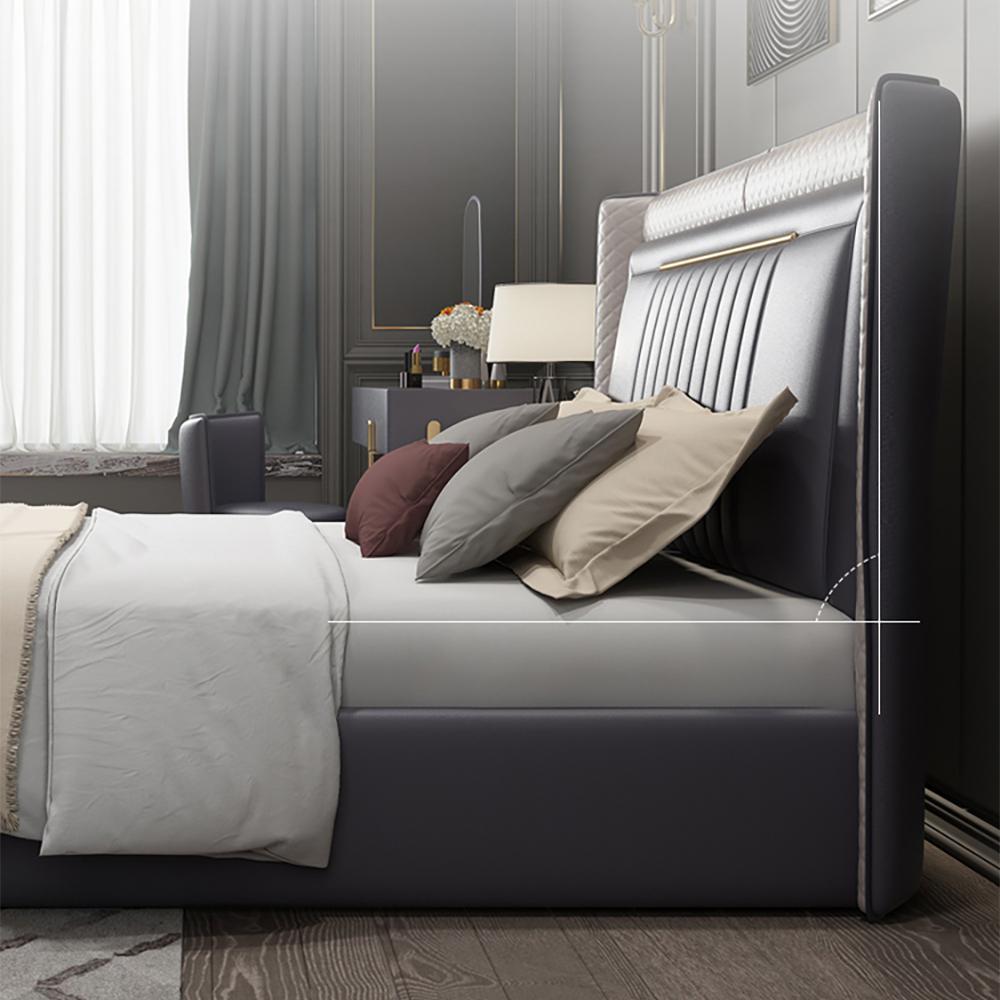 Modern Upholstered Cal King Bed Platform Bed Frame  with Wingback Headboard