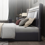 Modern Upholstered Cal King Bed Platform Bed Frame  with Wingback Headboard
