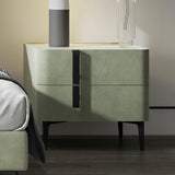 Modern Nightstand with Drawers & Sintered Stone Top Freestanding Bedside Table in Green