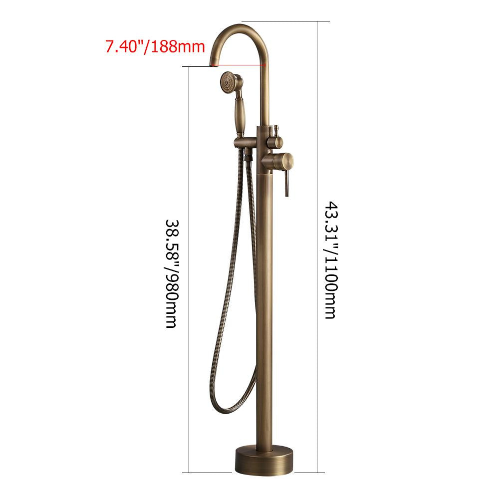 Classic Single Handle Swirling Spout Freestanding Tub Faucet with Handshower
