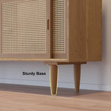 Farmhouse 55" Cane Sideboard Buffet with Storage Natural Kitchen Cabinet