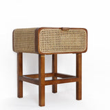 Wooden Walnut Nightstand Rattan Drawer for Bedroom Living Room Storage Bedside Table