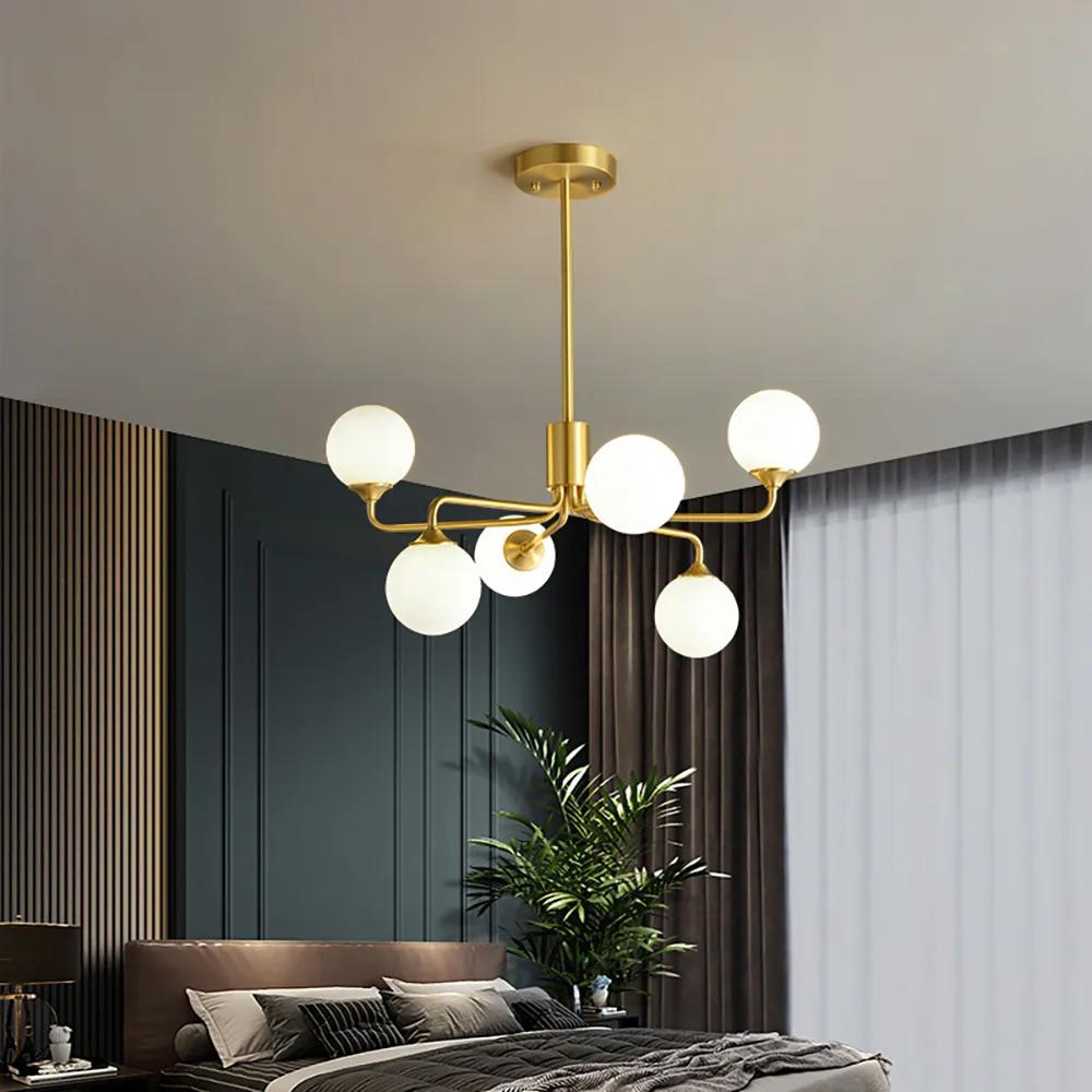 Modern Brass Sputnik Chandelier 9-Light with Glass Shade for Living Room