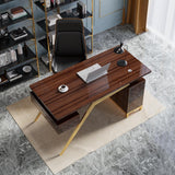55" Ultra Modern White and Gold Computer Writing Desk with Storage & Drawer