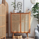 31.5" Farmhouse Walnut Rattan Shoe Cabinet 2-Door 4-Shelf Shoe Organizer