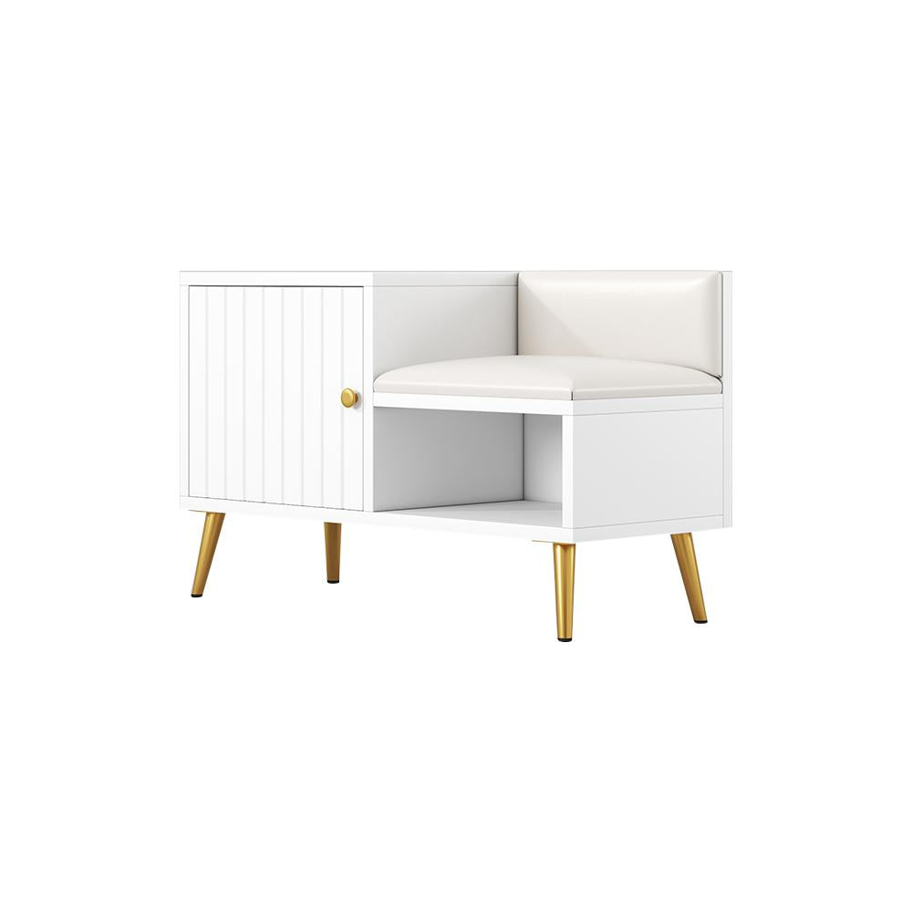 White Contemporary Upholstered Shoe Rack Bench with Storage Cabinet and Shelf Entryway