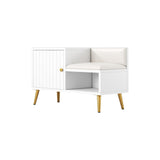 White Contemporary Upholstered Shoe Rack Bench with Storage Cabinet and Shelf Entryway