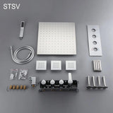 Modern 16" Chrome Thermostatic Rain Shower System with Handheld Shower & 3 Body Sprays