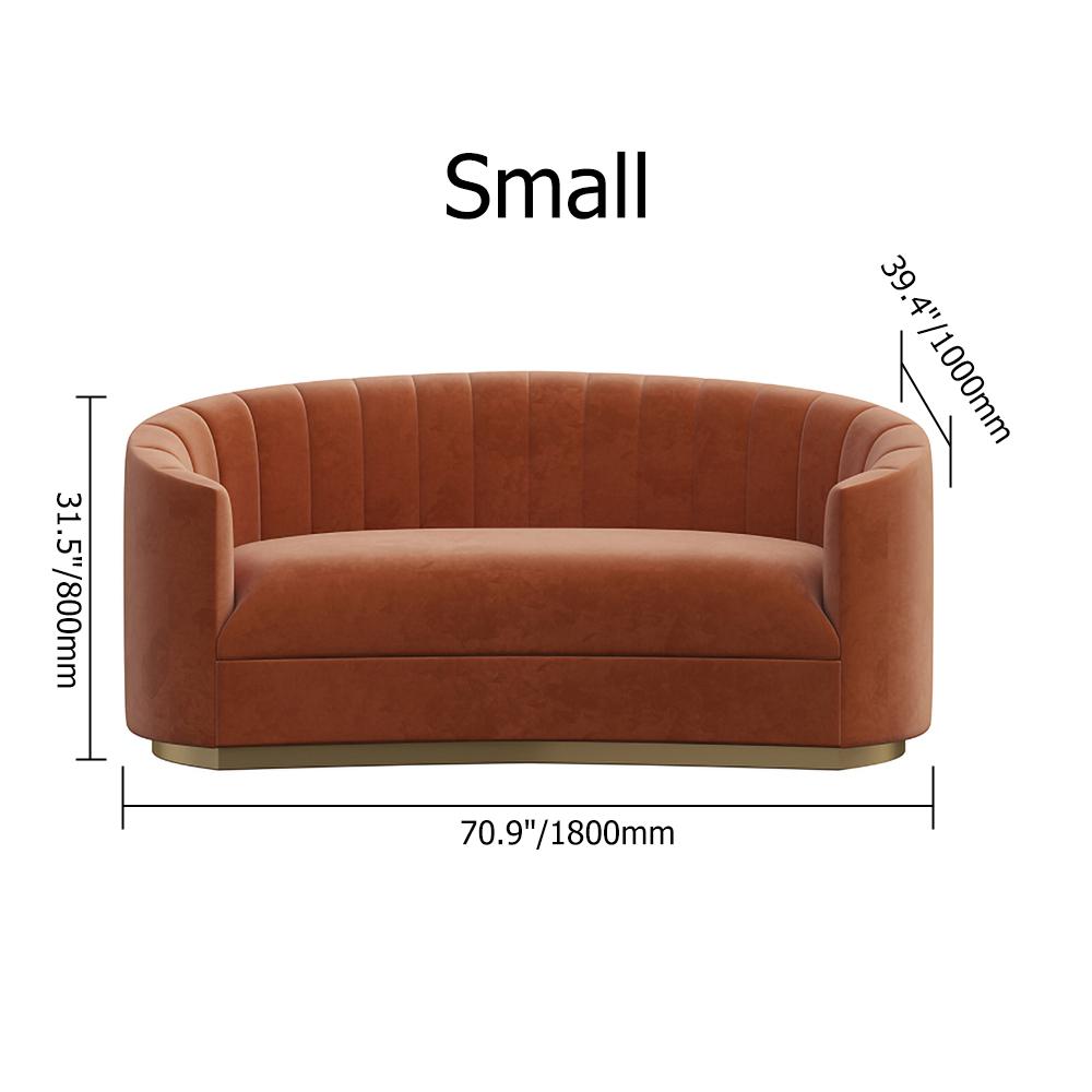70.9" Modern Velvet Couch Curved Sofa in Orange with Stainless Steel Base