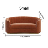 70.9" Modern Velvet Couch Curved Sofa in Orange with Stainless Steel Base