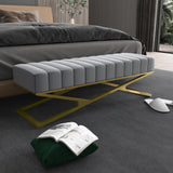 Modern Entryway Bench Gray Velvet Upholstered Ottoman Bench in Gold
