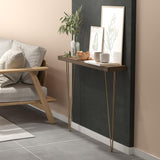39" Modern Walnut Narrow Rectangular Console Table with Wooden Top Metal Legs