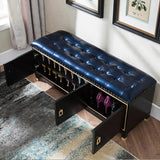 39.4" Faux Leather Upholstered Entryway Bench with Storage Shoe Cabinet 3-Door