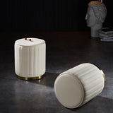 Modern White Round PU Leather Upholstered Backless Vanity Stool