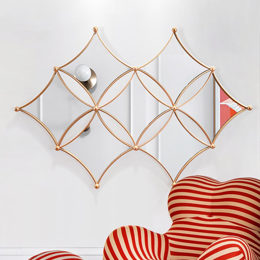 Luxury Gold Metal Wall Mirror Geometric Rhombus Home Decor