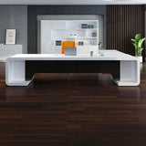 94.5" L-Shaped Modern Executive Desk of Right Hand with Drawers in White & Black
