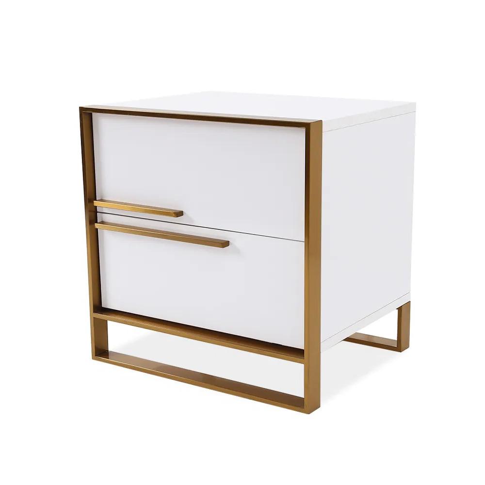 Modern 2 Drawers Black Lacquer Nightstand in Gold