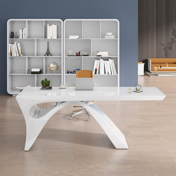 71" Modern White Computer Desk Rectangular Executive Desk with Abstract Base