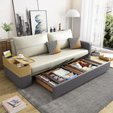 77" Beige & Gray Sleeper Sofa with Lift Top End Table Convertible Sofa Bed with Storage