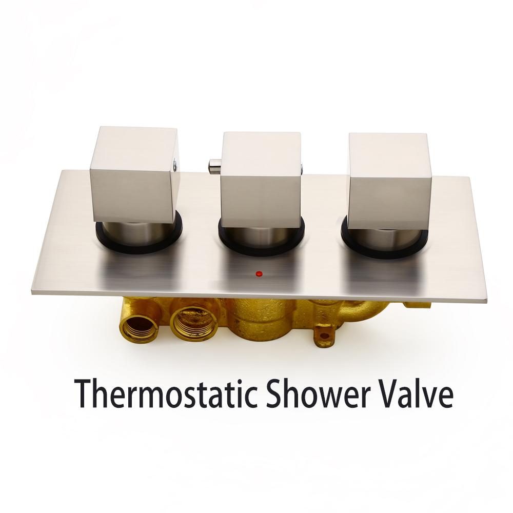 Modern 16 Inches LED Square Ceiling-Mount Rain Shower Head & 6 Body Sprays & Wall Mounted Hand Shower System Brushed Nickel