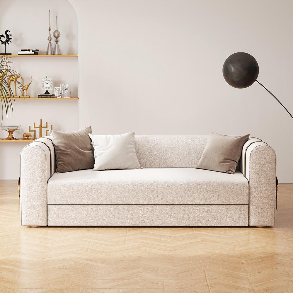 87" Modern White Boucle 3-Seater Sofa Upholstered   Convertible  with Side Storage