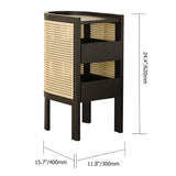 24" Black Nightstand Semi-Circle Rattan Bedside Table with 1 Shelf