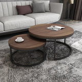 2 Pieces Modern Wood Gray & Black Round Nesting Coffee Table for Living Room